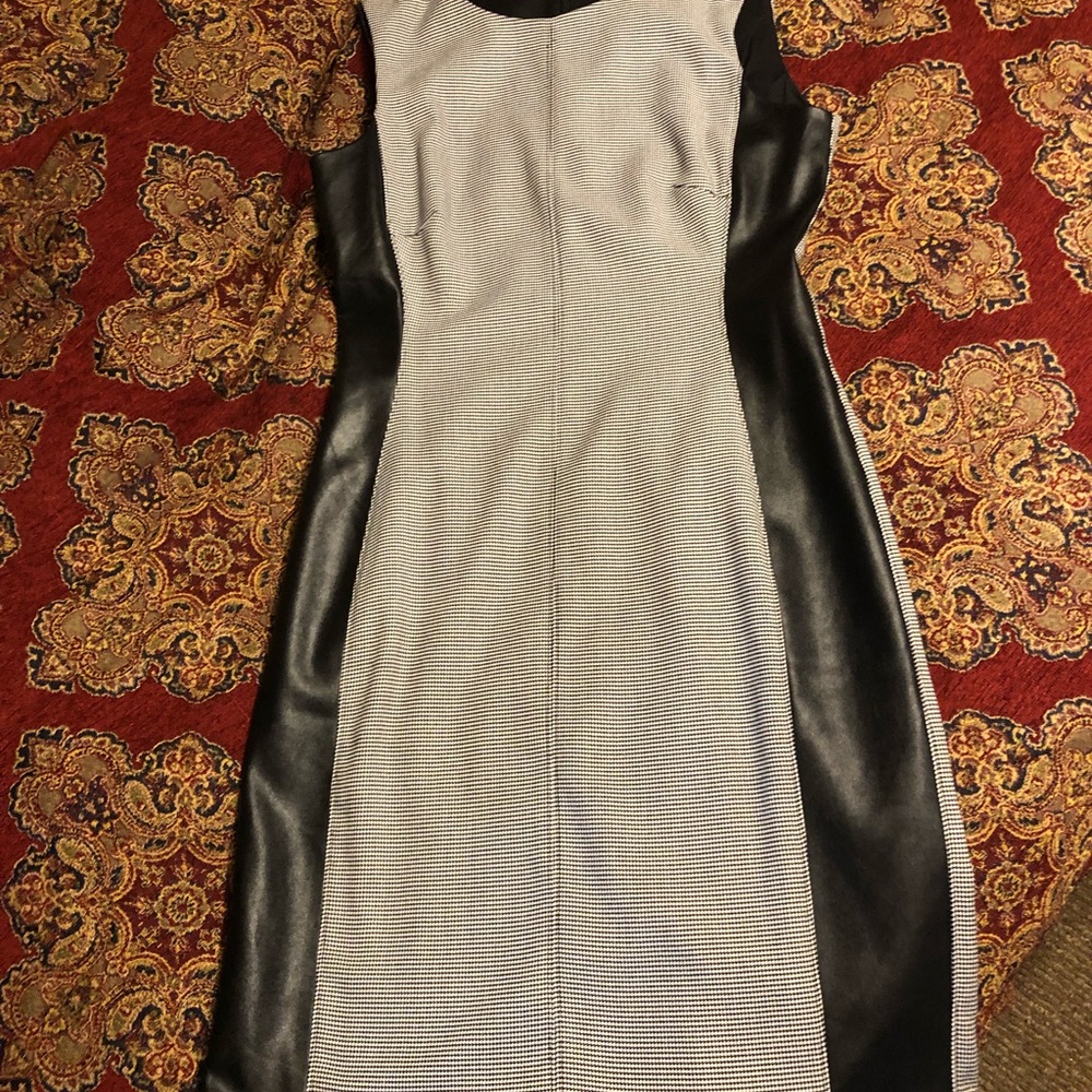 Black and white dress with faux leather insets